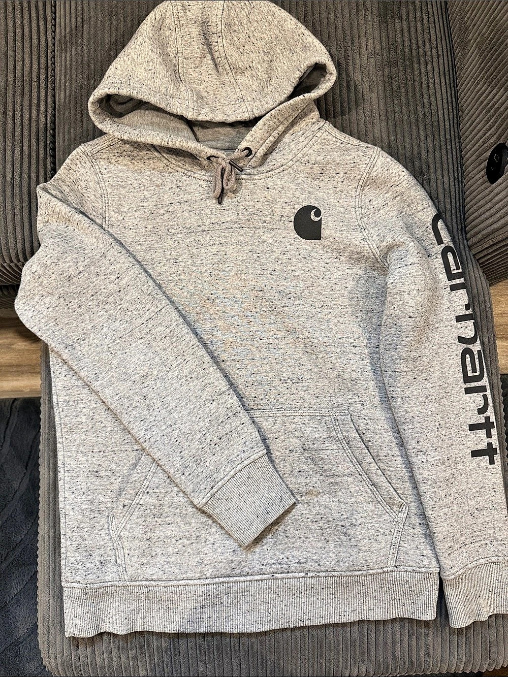 Carhartt Kids Relaxed Fit Sleeve Logo Hoodie Gray Girls Small